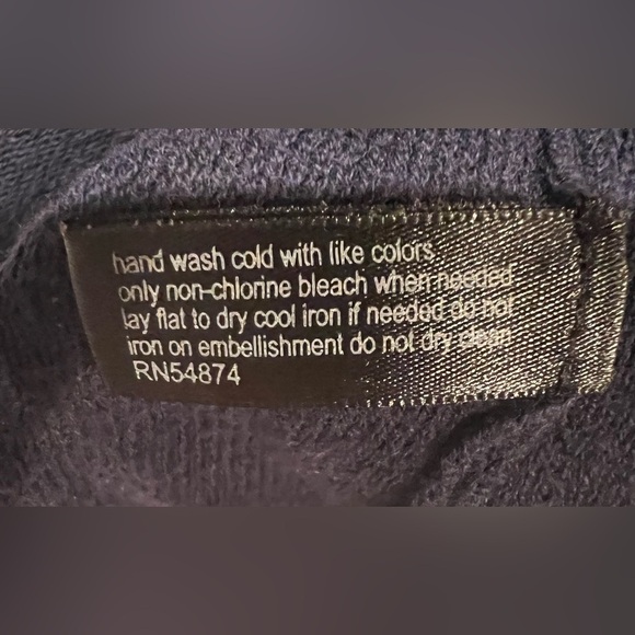 The Limited Embellished Neckline Crew Neck Top in Navy Cotton Medium - Picture 6 of 7